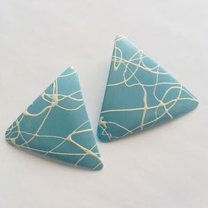 Vintage 80s Blue/White Triangle Pierced Earrings